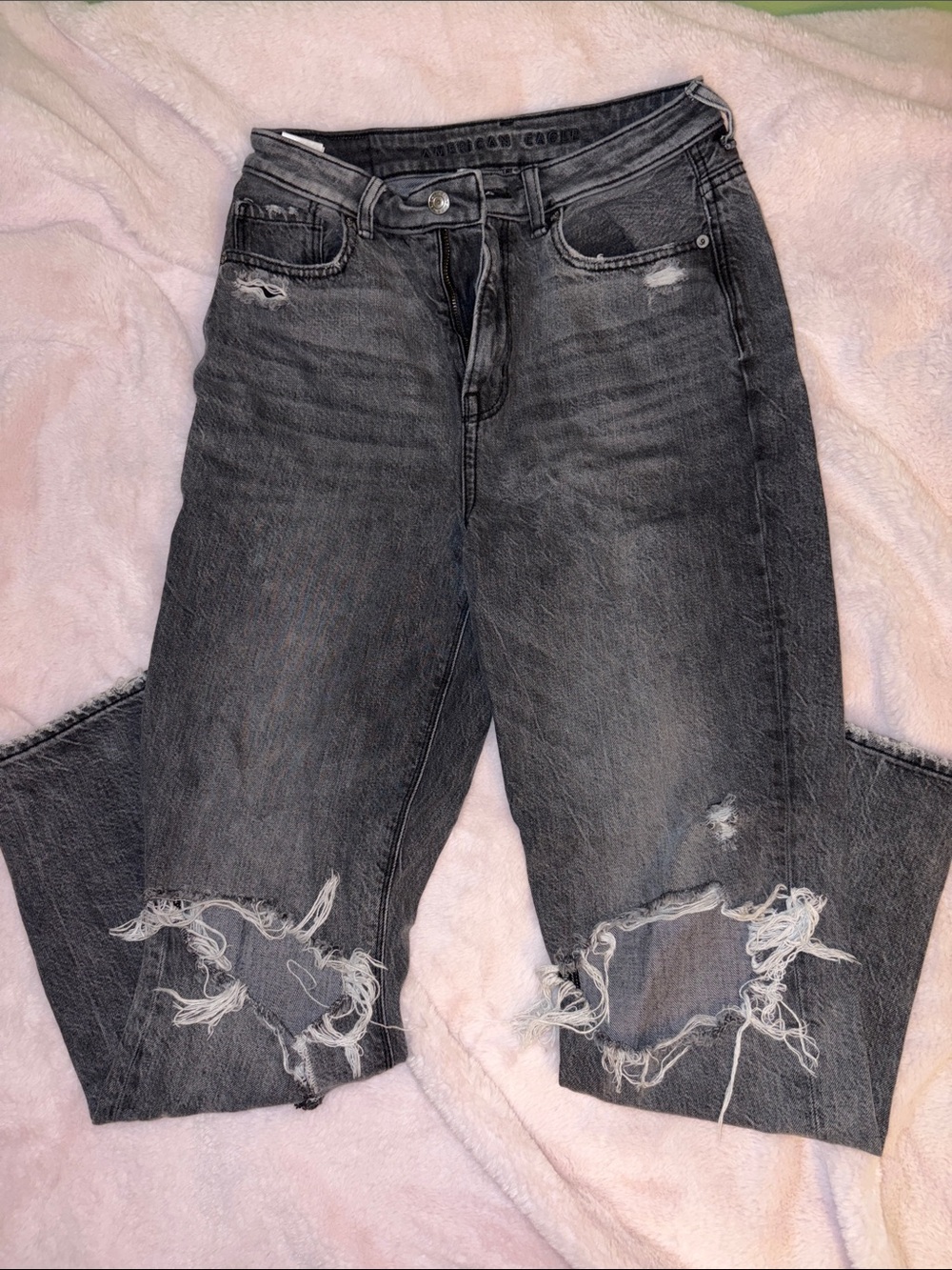American Eagle Outfitters Distressed Black Highest Rise Mom Jean